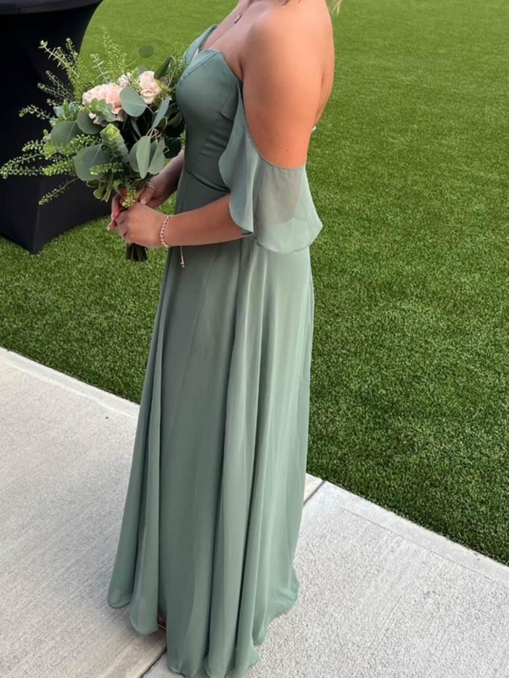 Elegant Sage Off-Shoulder Evening Dress